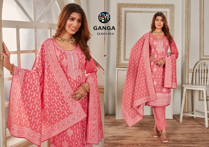 Ganga By Four Dots Pure Muslin Jacquard Designer Salwar Suits Wholesale Market In Surat
